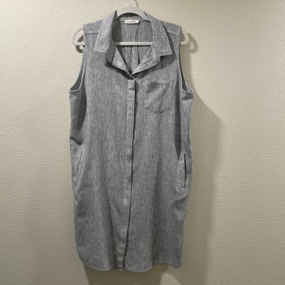 NEUFLORA Tops - NEUFLORA "Moonlit Stripe" Sleeveless Button Down Tunic/Mini Pin Stripe Blue - L